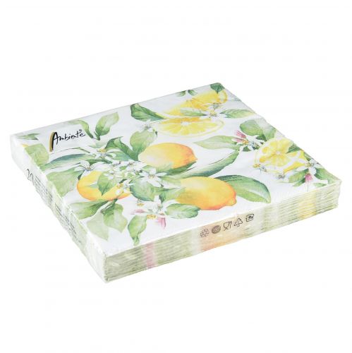 Floristik24 Servetter vita med citroner sommardekoration 33x33cm 20 st