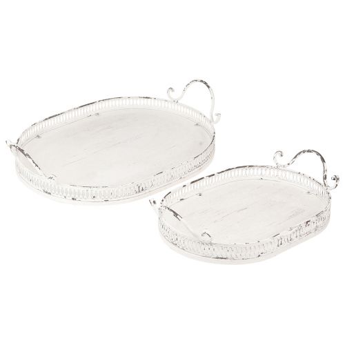 Shabby Chic oval bricka med handtag vit 36/45cm set om 2 delar
