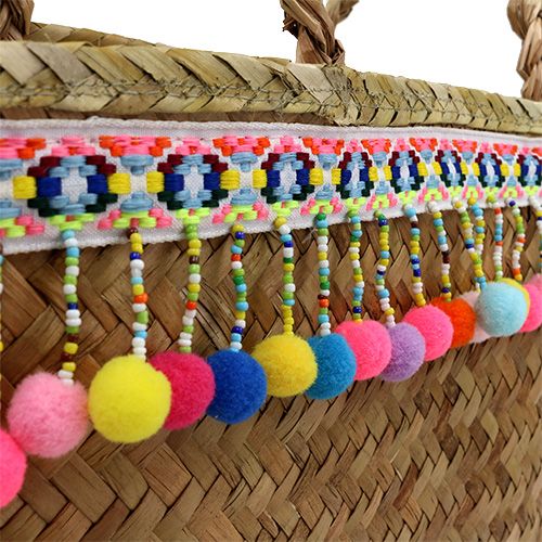 Floristik24 Shoppingväska natur med pomponger 40cm x 32,5cm