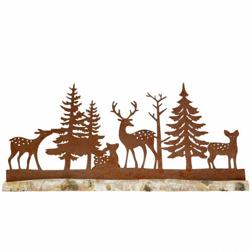 Floristik24 Skogssilhuett med rustikerade djur på en träbotten 57cm x 25cm