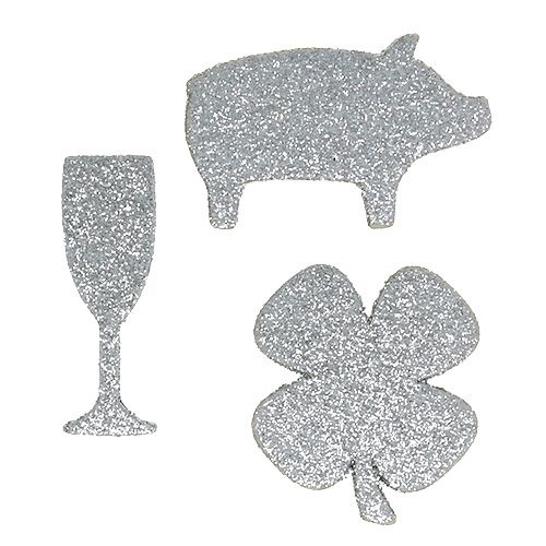 Floristik24 Nyårsdekorationsmix silver med glimmer 4cm - 5cm 24 st