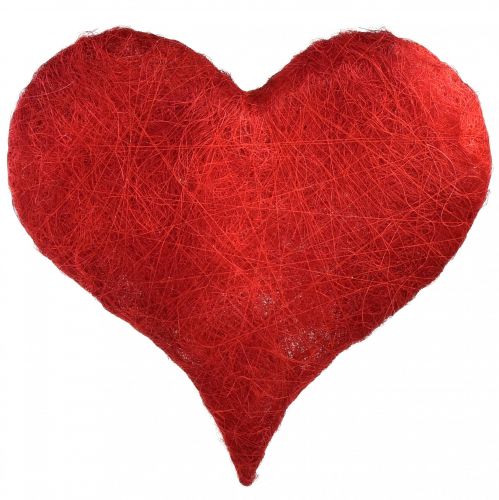 Sisal hjärta hjärta dekoration med sisal fibrer i rött 40x40cm