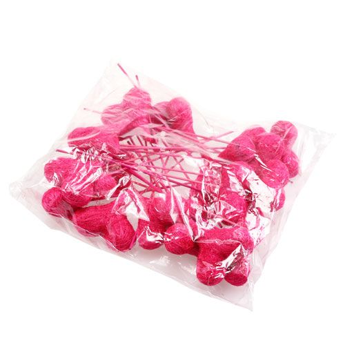 Floristik24 Sisal hjärtan på pinnen Pink 8cm L25cm 24st