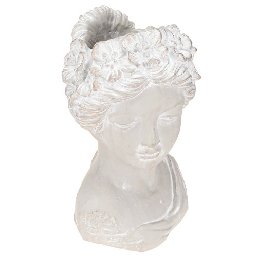 Skulptur kvinnlig byst gjuten stenkruka grå antik 15×14×25cm