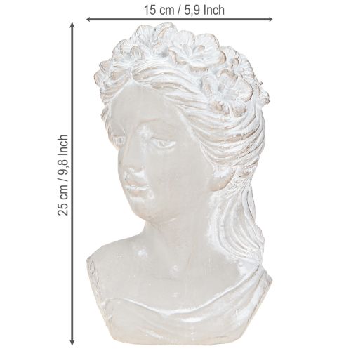Artikel Skulptur kvinnlig byst gjuten stenkruka grå antik 15×14×25cm