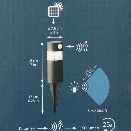 Solcellsdriven trädgårdslampa med rörelsesensor, LED, 34 cm | Floristik24.se