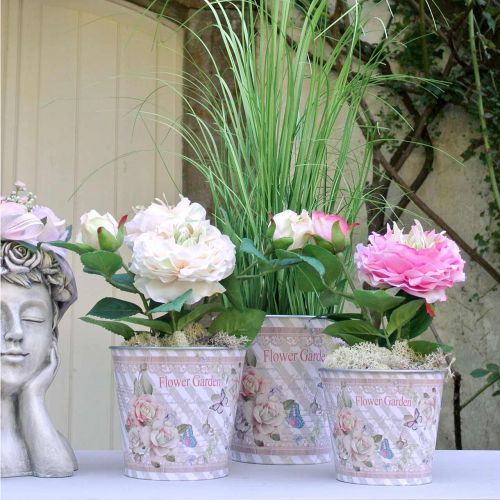 Floristik24 Sommardekoration blomkruka metall rosor planter Ø11,5cm H10,5cm
