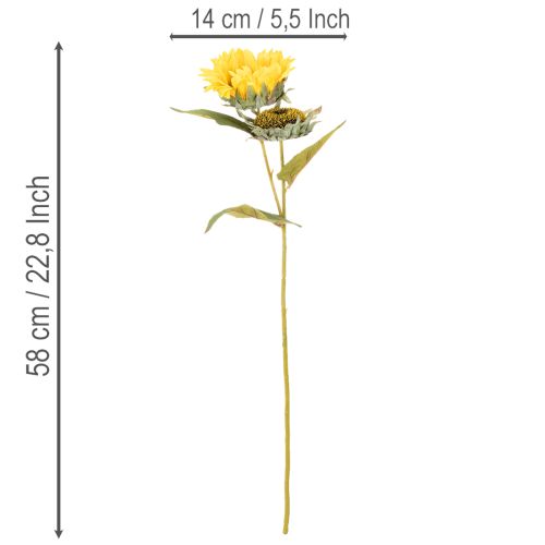 Artikel Konstgjord solros med realistiska blad och blommor, 58 cm, 3 stycken