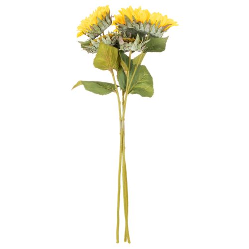 Konstgjord solros med realistiska blad och blommor, 58 cm, 3 stycken | Floristik24.se