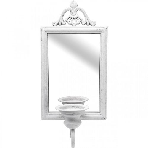 Antik spegel med ljusstake vit metall Shabby H50cm