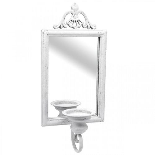 Floristik24 Spegel Antik Effekt med Ljusstake Vit Metall Shabby H50cm