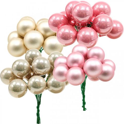 Floristik24 Mini julkulor på trådglas Ø25mm rosa 140 st