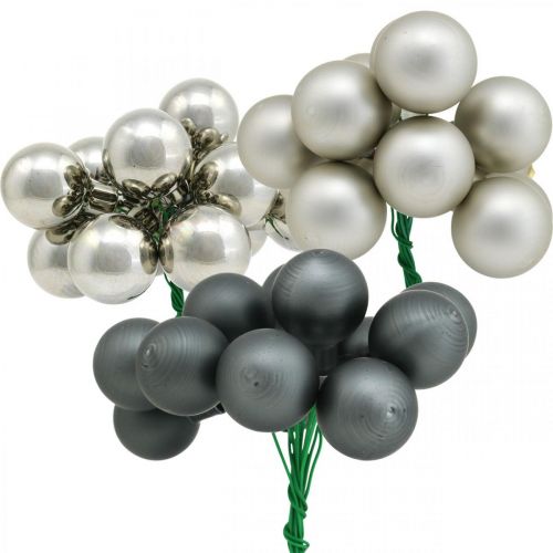 Mini julkulor silver, antracit spegelbär Ø25mm 140 st