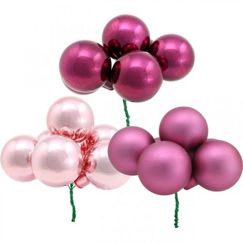 Floristik24 Mini julkula rosa spegel bär glas Ø40mm mix 32st