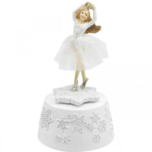 Floristik24 Musiklåda ballerina vit vinterdekoration Ø10,5cm H18,5cm