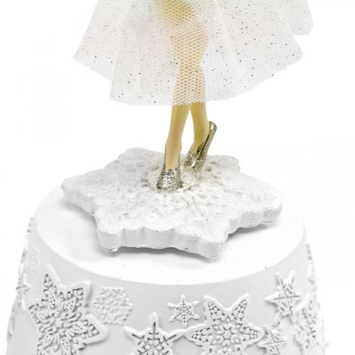 Floristik24 Musiklåda ballerina vit vinterdekoration Ø10,5cm H18,5cm