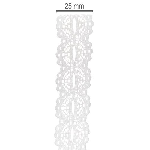 Dekorativt bomullsband med spetsmönster på rulle för DIY och dekoration, 25 mm brett, 10 m långt | Floristik24.se