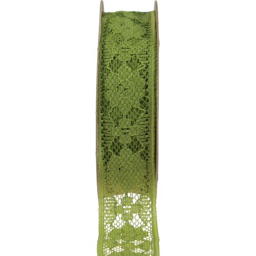 Floristik24 Spetsband grönt 25mm blommönster dekorativt band spets 15m