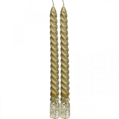 Floristik24 Avsmalnande ljus vridna ljus spiralljus guld 24cm 2 st
