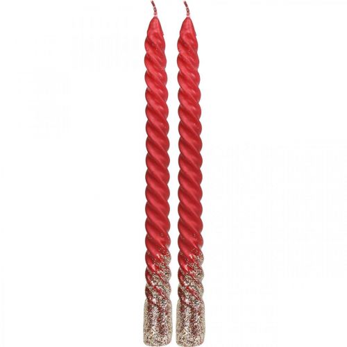 Koniska ljus vridna ljus spiralljus röda 24cm 2st