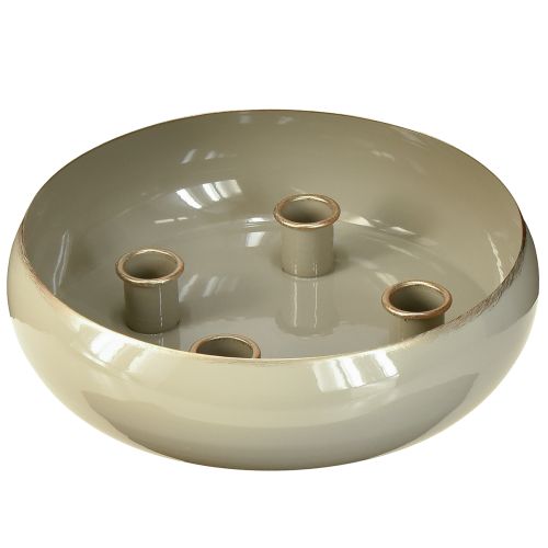 Ljusstake 4 ljus skål metall grå guld 22,5cm