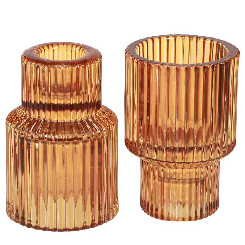 Stickljusstake glas orange värmeljushållare H8cm 4 st