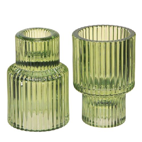 Stickljusstake glas värmeljushållare grön H8cm 4 st