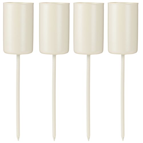 Metallljusstake på pinne, beige, H11cm, 4 stycken | Floristik24.se