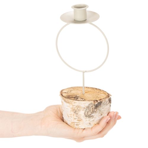 Ljusstake med björkträfot och metallring, 20 cm | Floristik24.se
