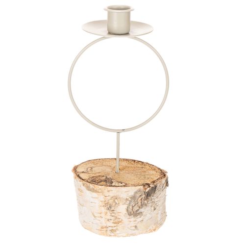 Ljusstake med björkträfot och metallring, 20 cm | Floristik24.se