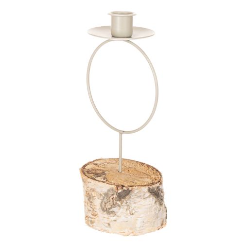 Ljusstake med björkträfot och metallring, 20 cm | Floristik24.se