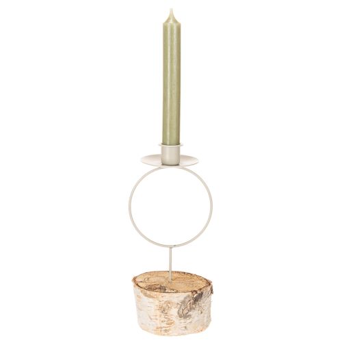 Ljusstake med björkträfot och metallring, 20 cm | Floristik24.se