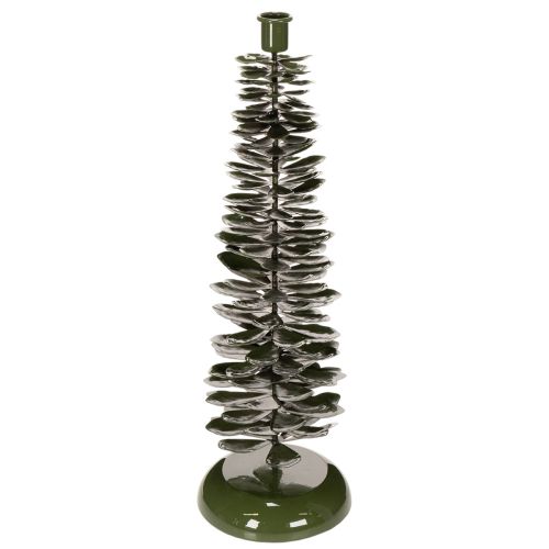 Ljusstake i julgransdesign, grön metall, 45 cm