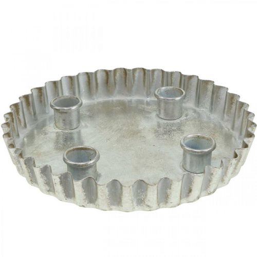 Floristik24 Ljusstake tallrik ljusstake silver 4 lågor Ø22cm