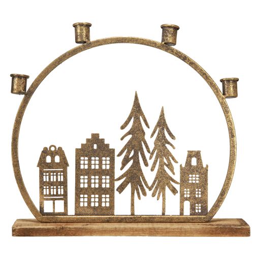 Artikel Pinnljusstake jul husrad antikguld 36×32cm