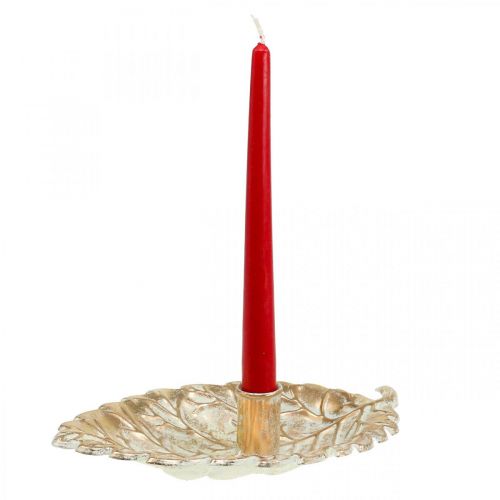 Floristik24 Ljusstake Tallrik Bladverk Gyllene Vintage 26x16x6cm