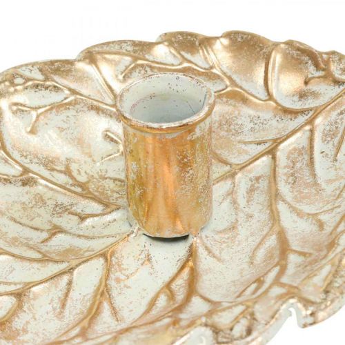 Floristik24 Ljusstake Tallrik Bladverk Gyllene Vintage 26x16x6cm