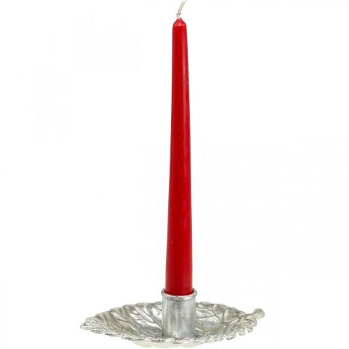 Floristik24 Ljusstake tallrik blad silver 16,5x10,5x5cm