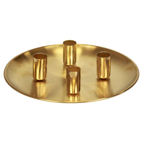 Floristik24 Ljusstake guld Ø2,5cm ljusplatta metall Ø23cm