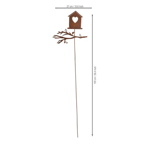 Rostig fågelholk med hjärta och gren, 100 cm | Floristik24.se