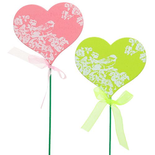 Floristik24 Plugg hjärta rosa, grön 8,5cm x 7,5cm 12st
