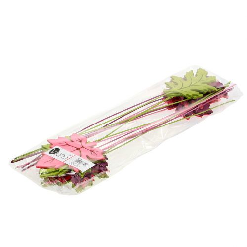 Floristik24 Dekorativt pluggblad rosa, grön, bordeaux 8cm 18 st