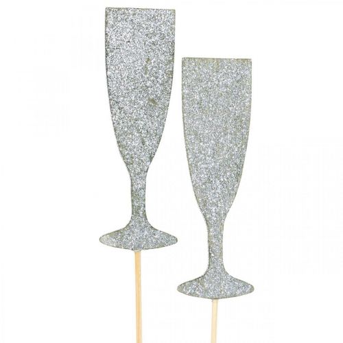 Artikel Nyårsdekoration champagneglas silver blomproppar 9cm 18 st