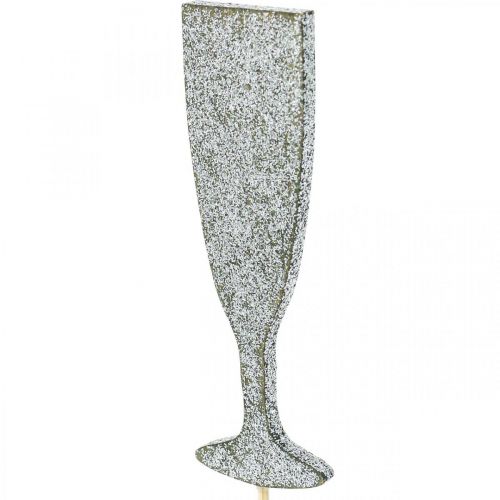 Artikel Nyårsdekoration champagneglas silver blomproppar 9cm 18 st