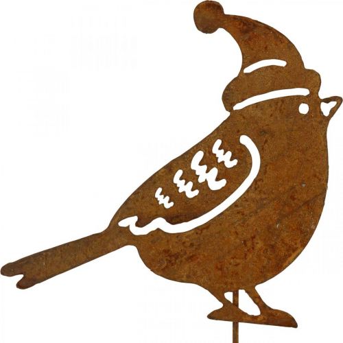 Trädgårdsstakefågel med mössa patina dekoration 12cm 6st