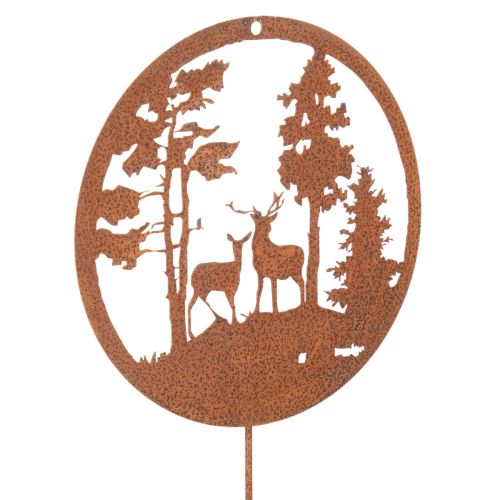 Trädgårdspåke, rostfärgad, rund, hjortsilhuett, skogsdekoration, 53 cm, 2 stycken