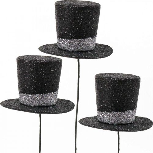 Floristik24 Nyårsafton deco cylinder hatt deco plug glitter 5cm 12st