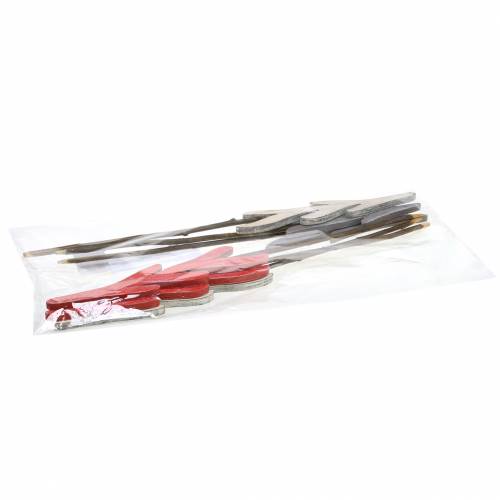 Floristik24 Dekorativ plugggran röd / grå / vit H42cm 6st