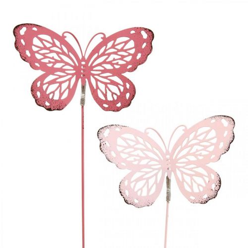Artikel Trädgårdsstake fjäril metall rosa H30cm 6st