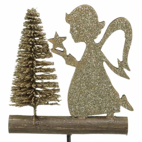 Floristik24 Deco plug ren och ängel med gran guld glitter trä H45cm 3st